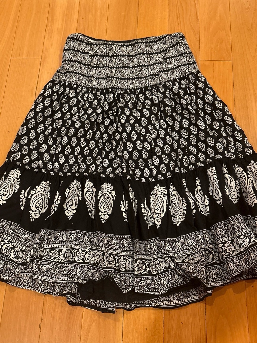 Chaps Black and White Boho Skater Skirt